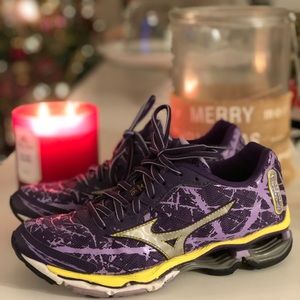 Mizuno Wave purple and yellow running shoes